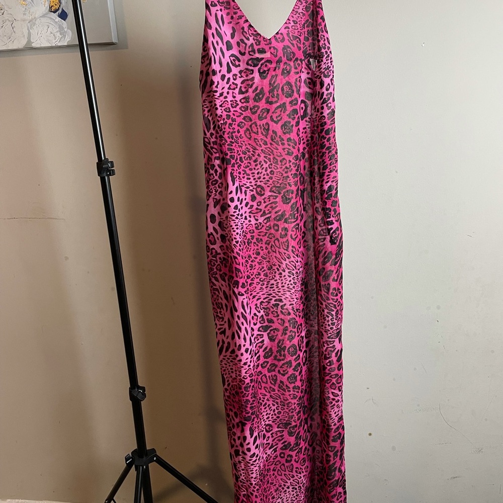 Pink Printed mesh swim dress